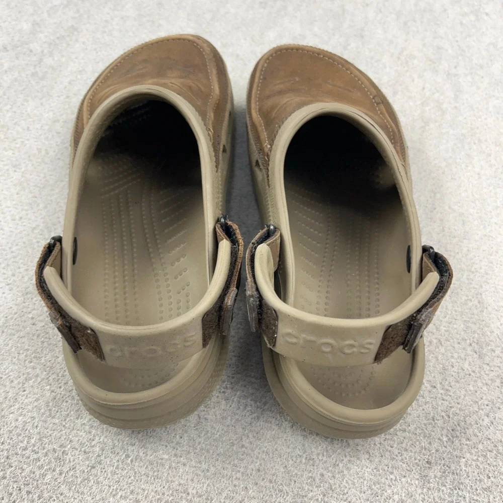 Men's Crocs Yukon Vista II Leather Rubber Slip-On Clog Sandals Brown Size 11